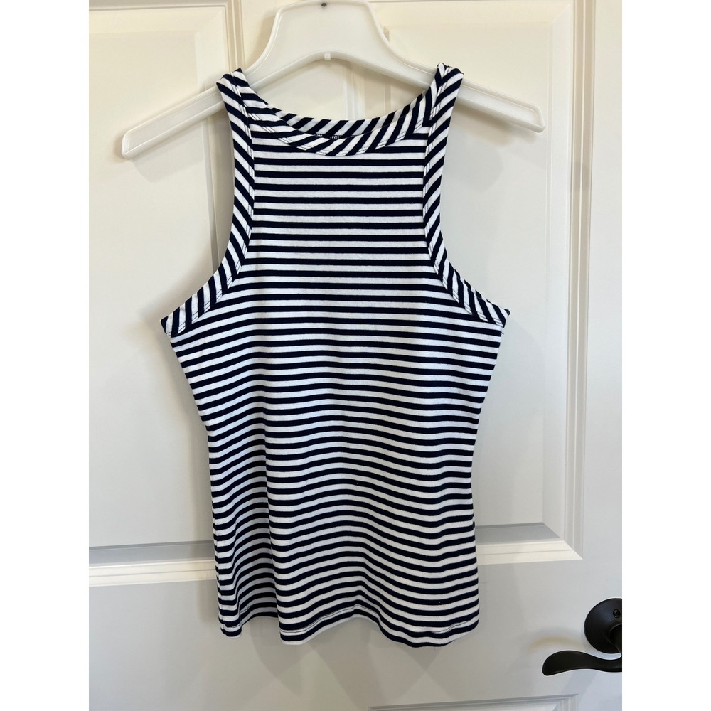 Anthropologie Maeve Navy Blue & White Striped Tank Top Size Large
